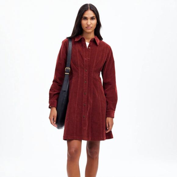 MADEWELL Long-Sleeve Seamed Mini Dress Cabernet Maroon Red Sz 8 {JJ46} - Picture 1 of 9